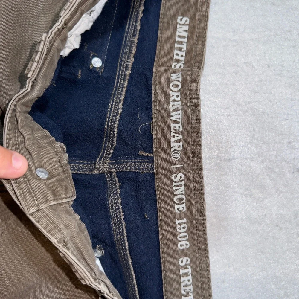 Smith's Workwear Cargo Pants Mens 34x30 Brown Good Fleece Lined Stretch Utility